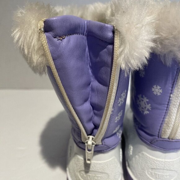 Outbrook Kids Snow Boots Child's Size 8 Faux Fur Lining Waterproof Purple White - Picture 8 of 14